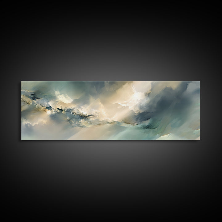 Angelic Light Rays Through Abstract Clouds Canvas Print, Meditation Art, Gallery Wall Art, Living Room Decor, Abstract Art, MED-3x1-86