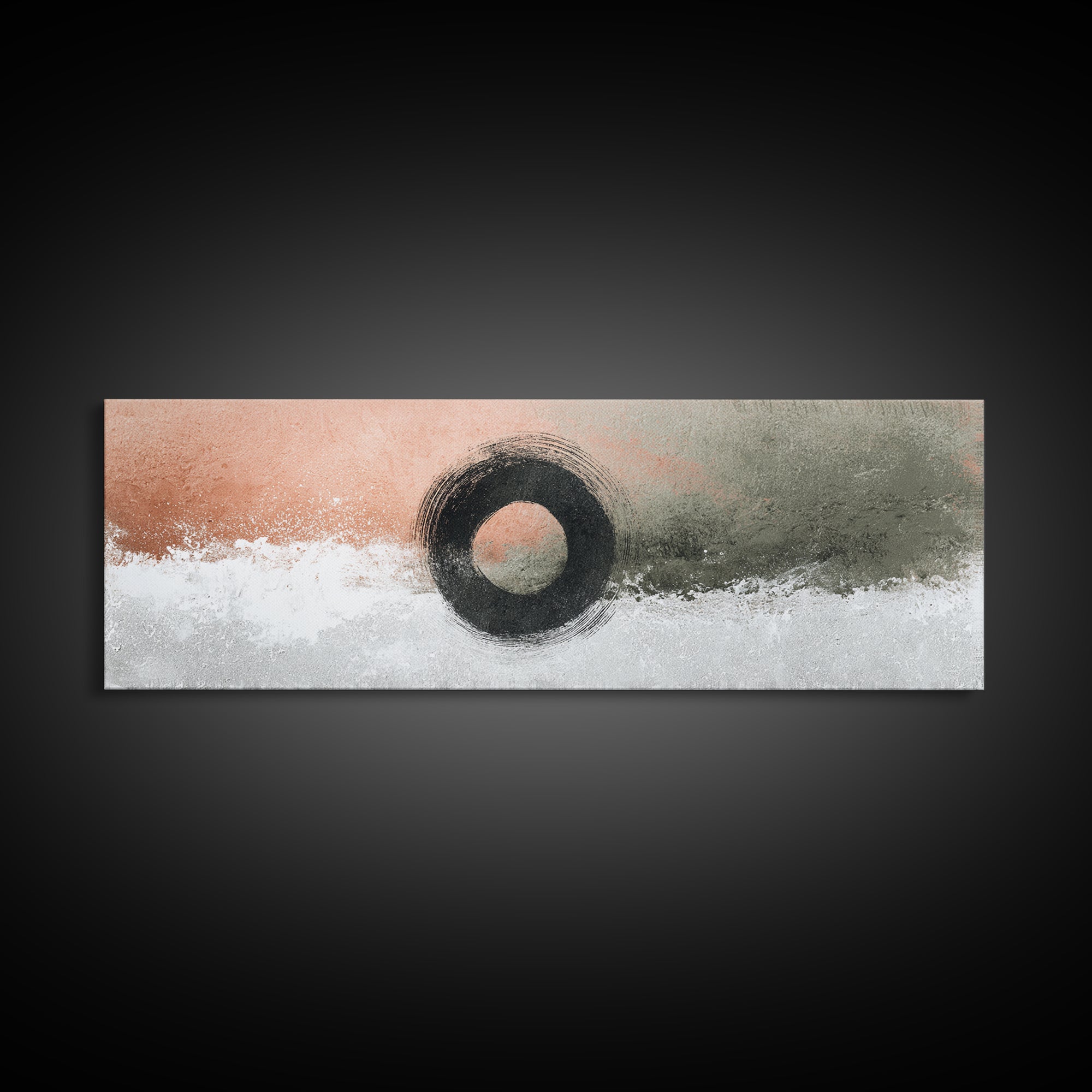 Zen Circle Brushstroke on Textured Paper Canvas Print, Meditation Art, Canvas Art, Living Room Decor, Oil Painting, Stillness, MED-3x1-92