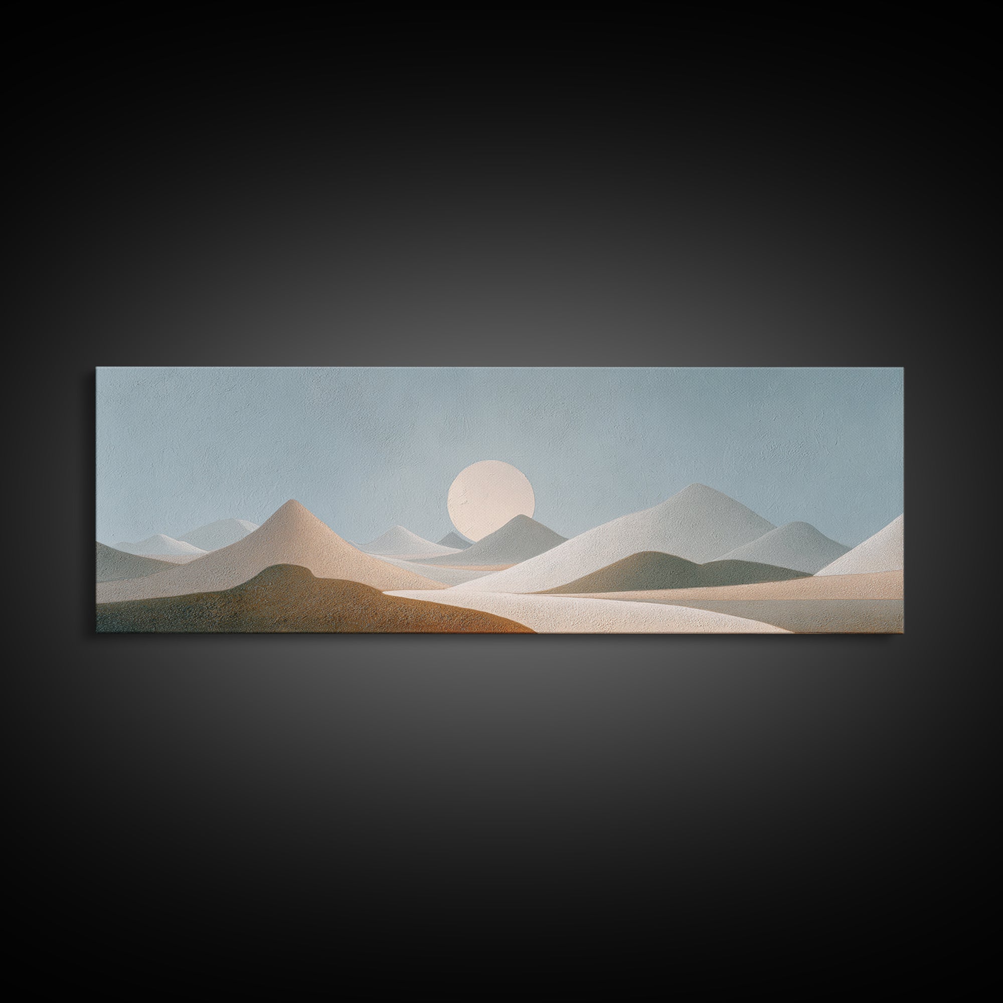 Moon Phases over a Quiet Desert Canvas Print, Meditation Art, Luxury Decor, Living Room Decor, Fine Art, Stillness, Canvas Art, MED-3x1-97