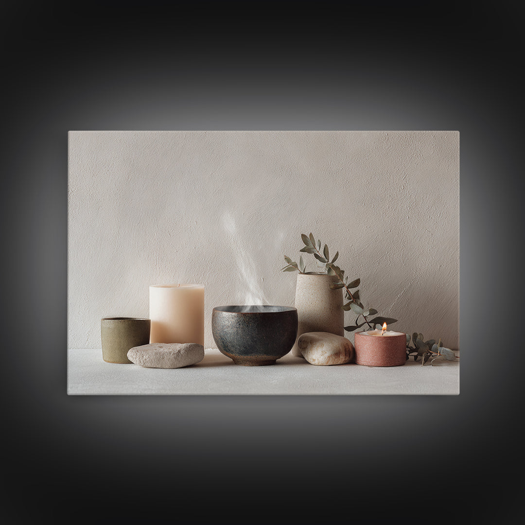 Tea Bowl and Steam Canvas Print, Meditation Art, Contemporary Art, Living Room Decor, Fine Art, Stillness, Modern Decor, MED-3x2-1