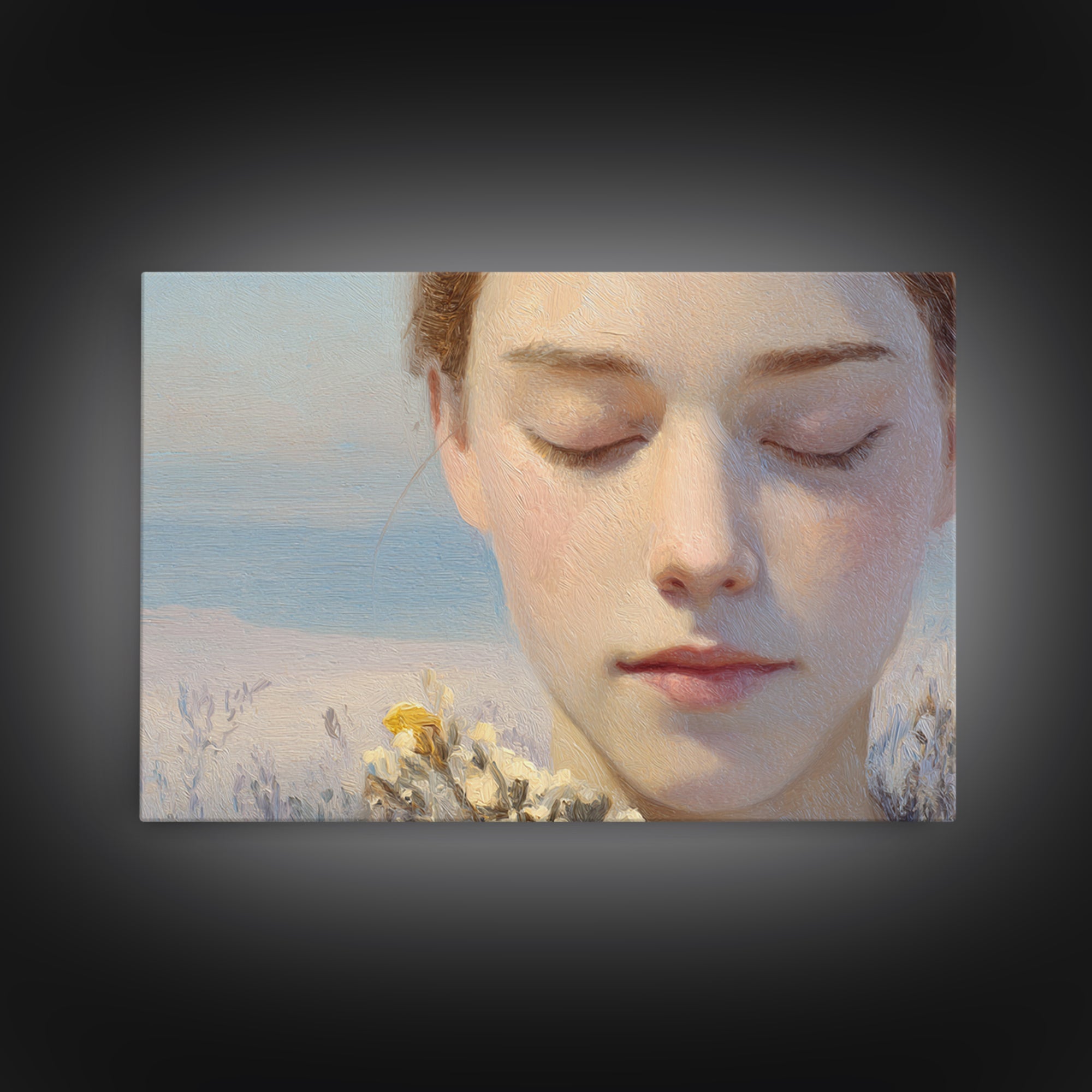 Calm Face Portrait Framed Canvas Print, Meditation Art, Contemporary Art, Living Room Decor, Fine Art, Stillness, Modern Decor, MED-3x2-28