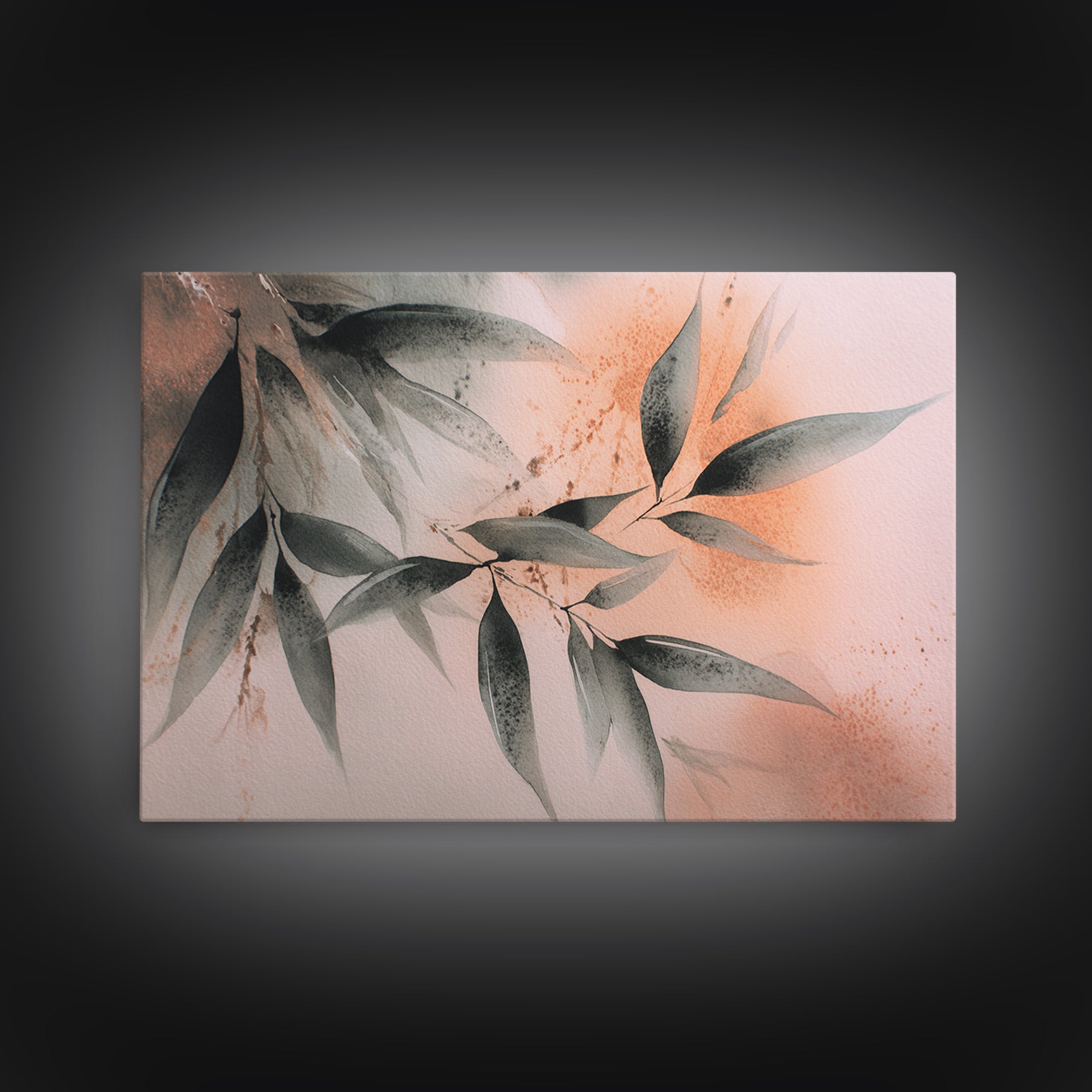 Bamboo Leaves in Gentle Ink Wash Framed Canvas Print, Meditation Art, Minimalist Decor, Living Room Decor, Fine Art, Stillness, MED-3x2-39