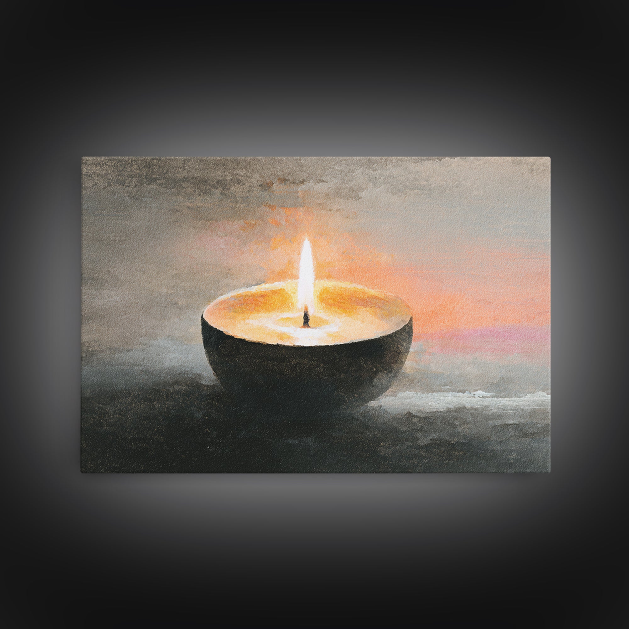 Minimal Candle Flame on Dark Background Canvas Print, Meditation Art, Mandala Wall Art, Living Room Decor, Fine Art, Stillness, MED-3x2-42