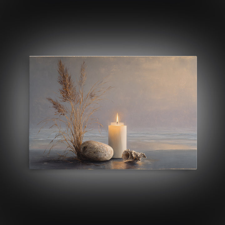 Minimal Candle Flame on Dark Background Canvas Print, Meditation Art, Mandala Wall Art, Living Room Decor, Fine Art, Stillness, MED-3x2-66