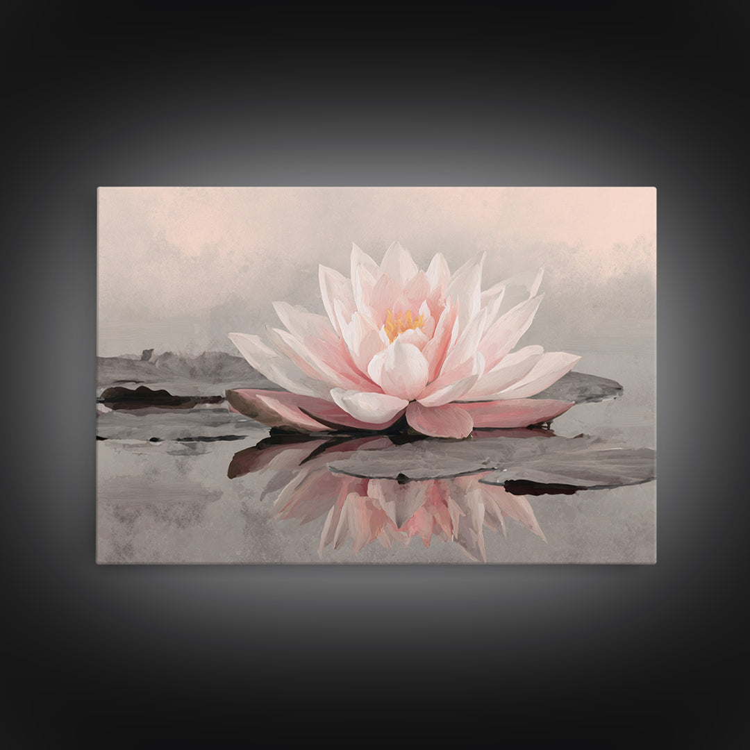 Lotus Flower Glowing Framed Canvas Print, Meditation Art, Art Print, Living Room Decor, Watercolor Art, Stillness, MED-3x2-77