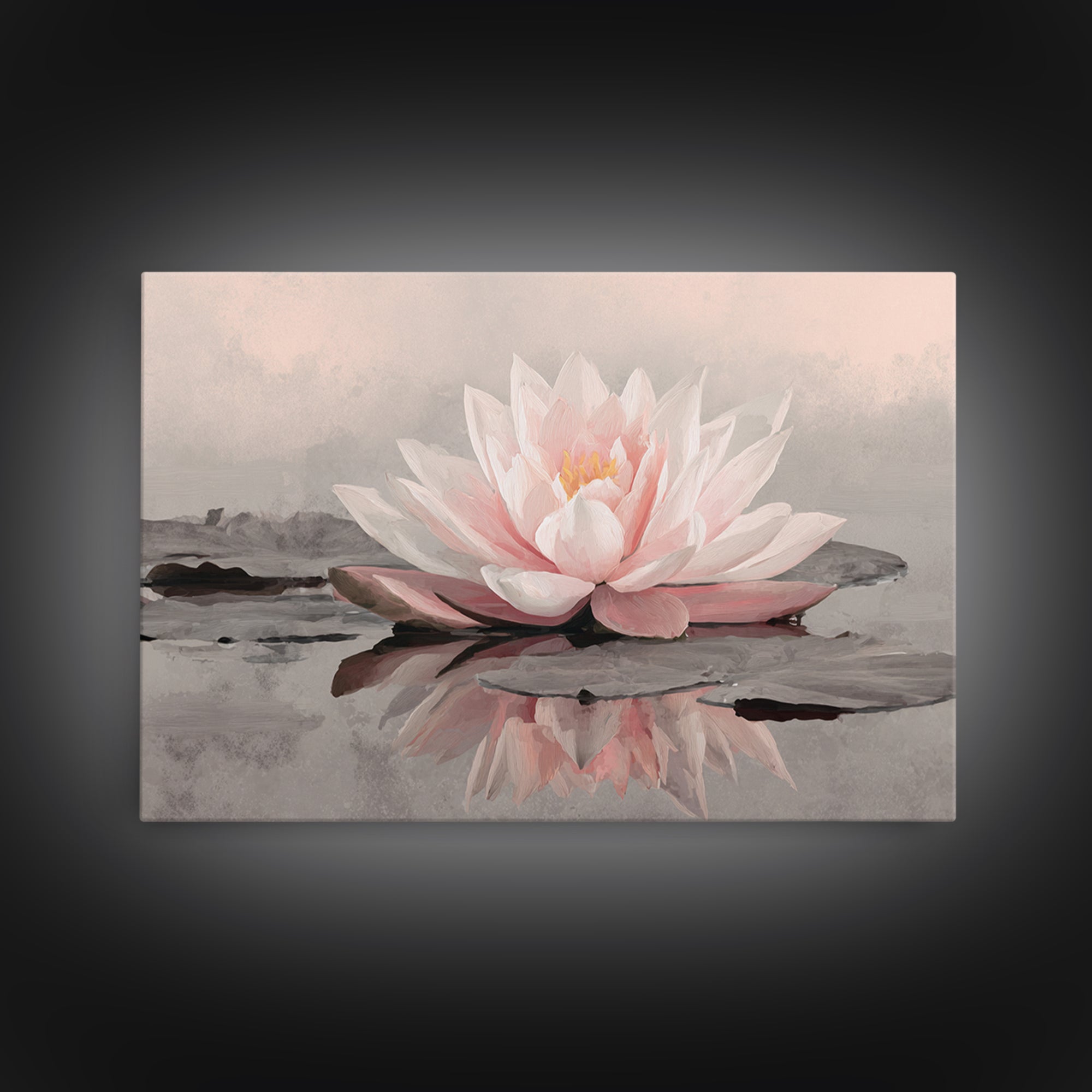 Lotus Flower Glowing Framed Canvas Print, Meditation Art, Art Print, Living Room Decor, Watercolor Art, Stillness, MED-3x2-77