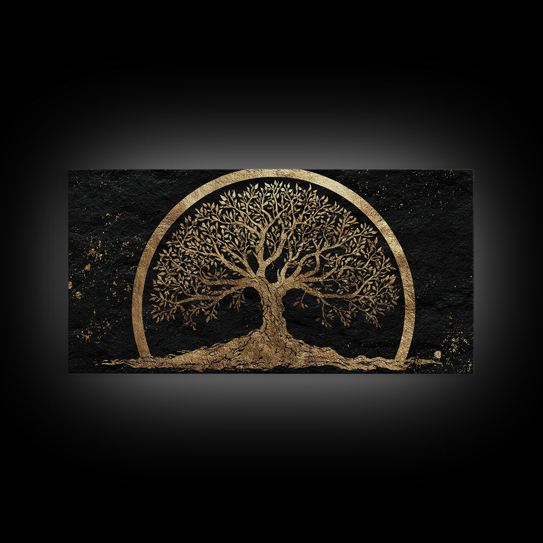 Celtic Tree Of Life Gold Canvas Print, Spiritual Nature Wall Art, Ancient Symbol Artwork, Real Wood Frame Decor