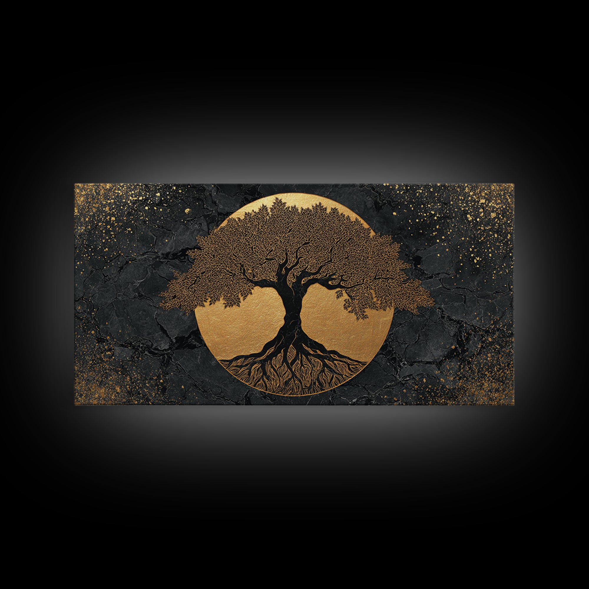 Elegant Tree Of Life Gold Canvas Print, Modern Sacred Geometry Wall Art, Mystical Symbol Artwork, Real Wood Frame Decor