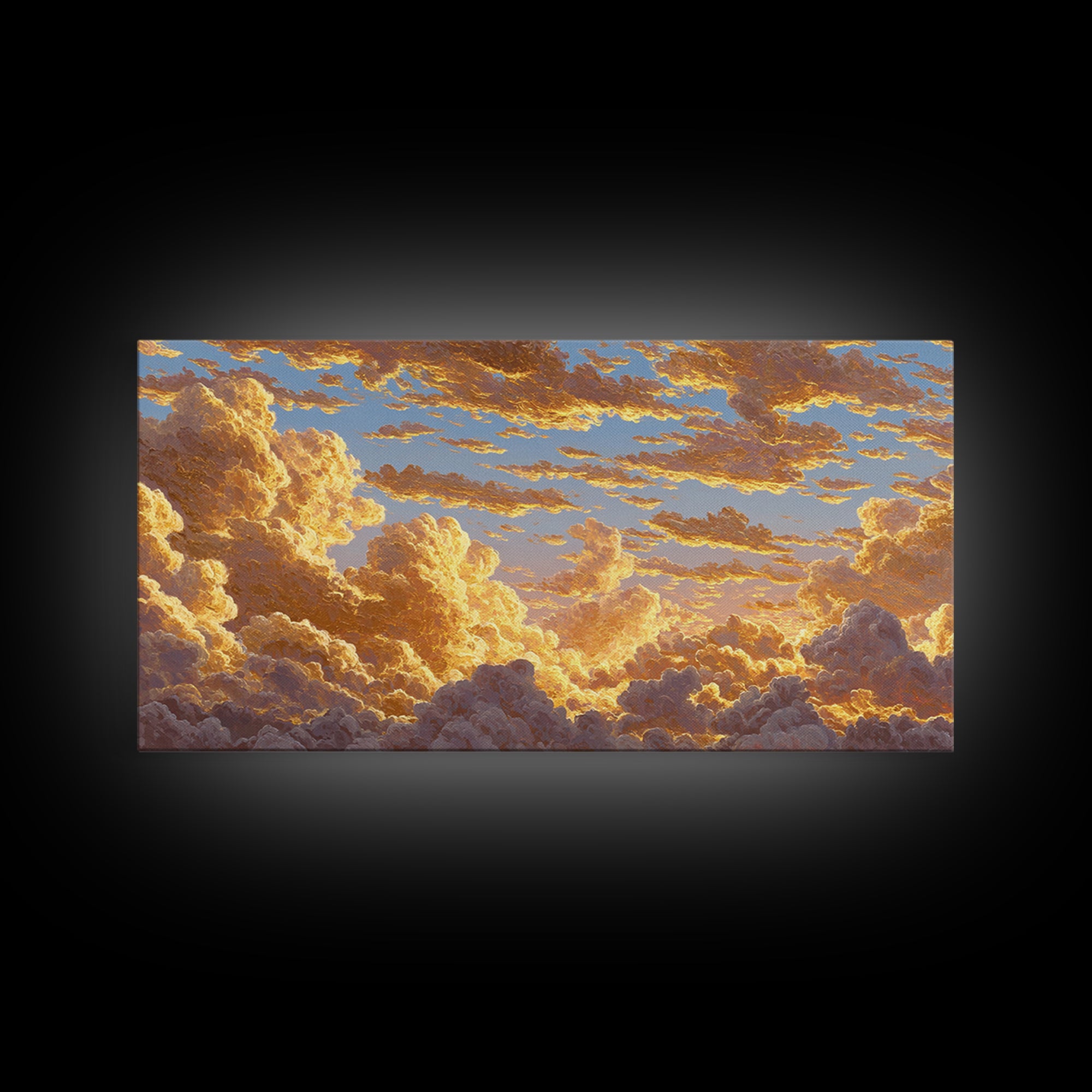 Golden Clouds Gold Canvas Art, Sky And Light Filled Cloudscape Canvas Print, Real Wood Frame Wall Décor, Dreamy Atmospheric Artwork