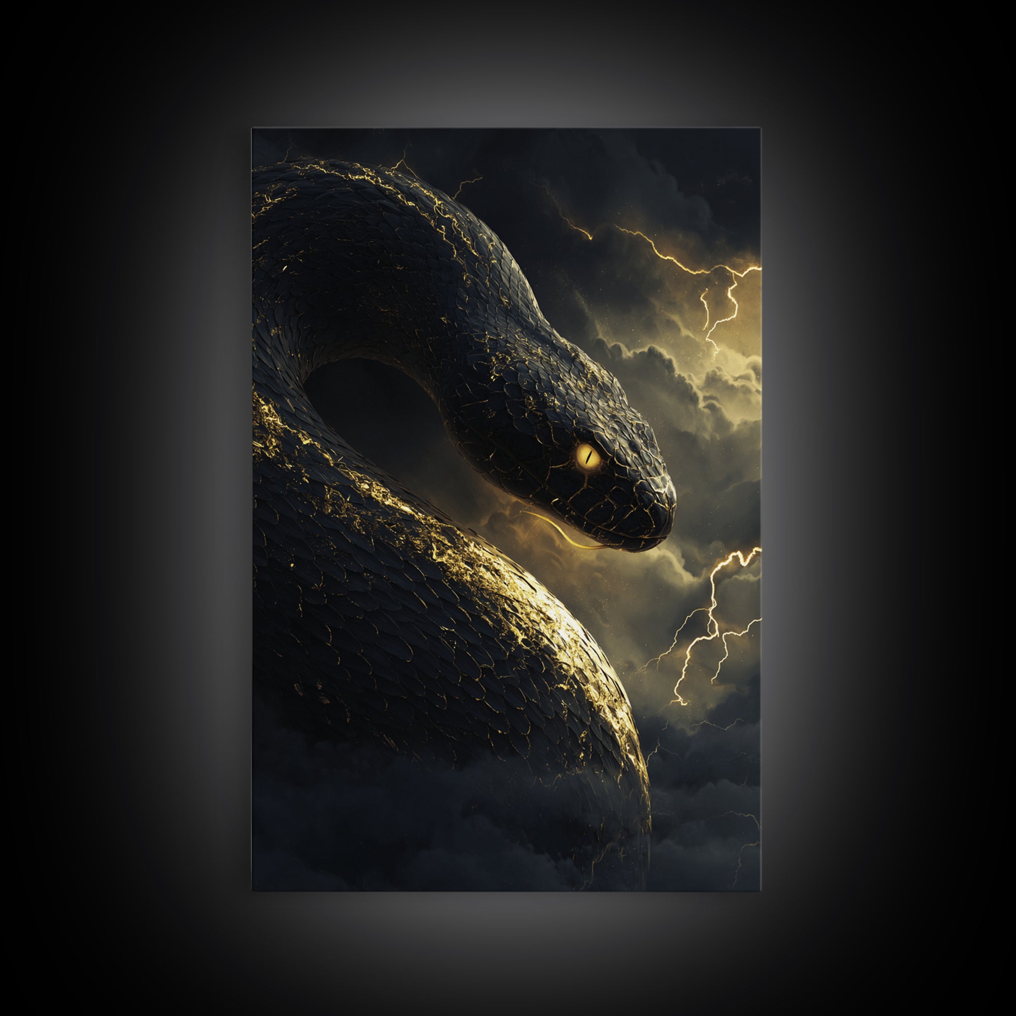 Mythical Serpent Gold Canvas Art, Norse Jormungandr Snake Canvas Print, Real Wood Frame Wall Décor, Fantasy Mythology Creature Artwork
