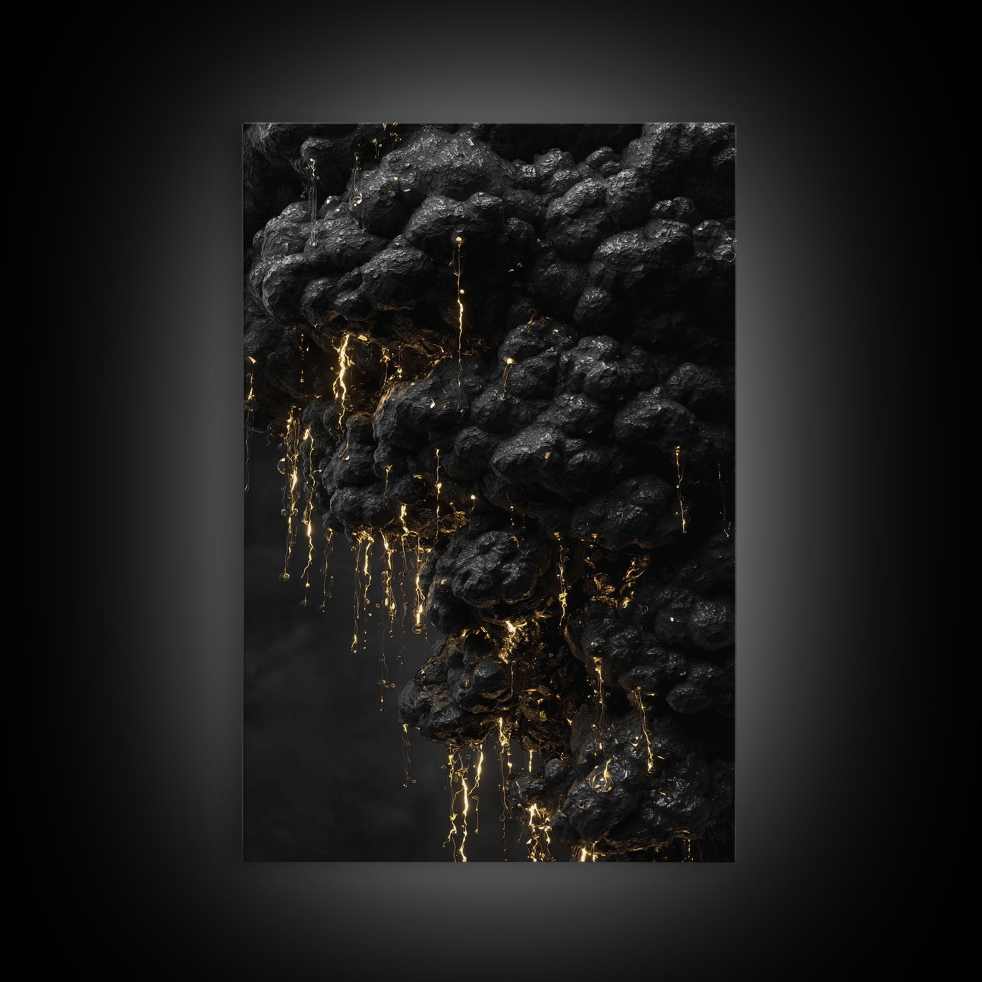 Molten Rock Flow Gold Canvas Print, Abstract Lava Inspired Artwork On Canvas, Real Wood Frame Wall Décor, Dramatic Earth Element Art