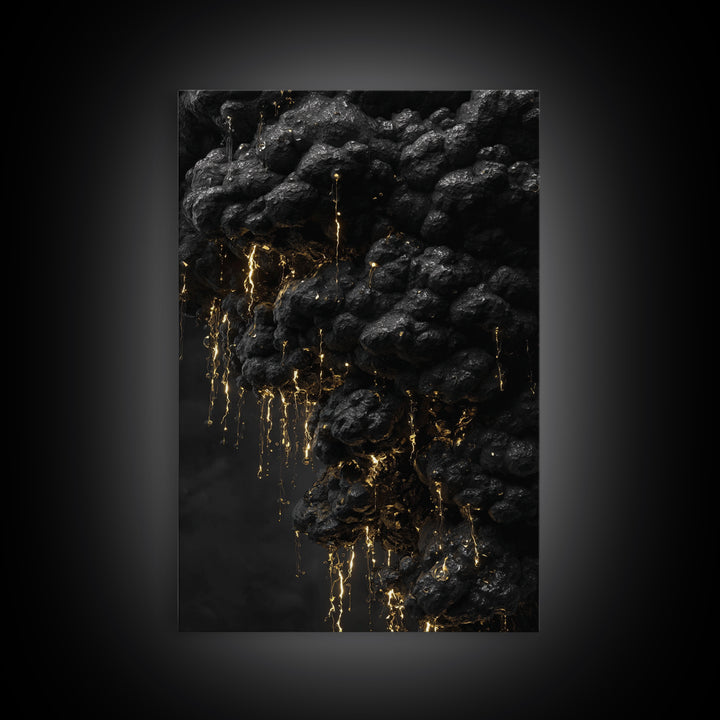 Molten Rock Flow Gold Canvas Print, Abstract Lava Inspired Artwork On Canvas, Real Wood Frame Wall Décor, Dramatic Earth Element Art