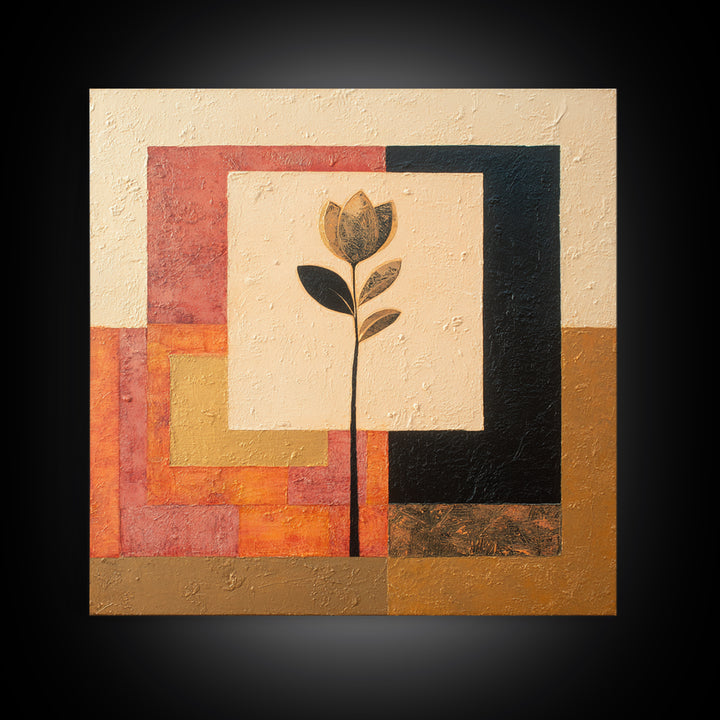 Single Flower Stem Framed Canvas Print, Minimalist Art, Art, Living Room Decor, Oil Painting, Minimal, Canvas Tote Bag, MIN-1x1-12