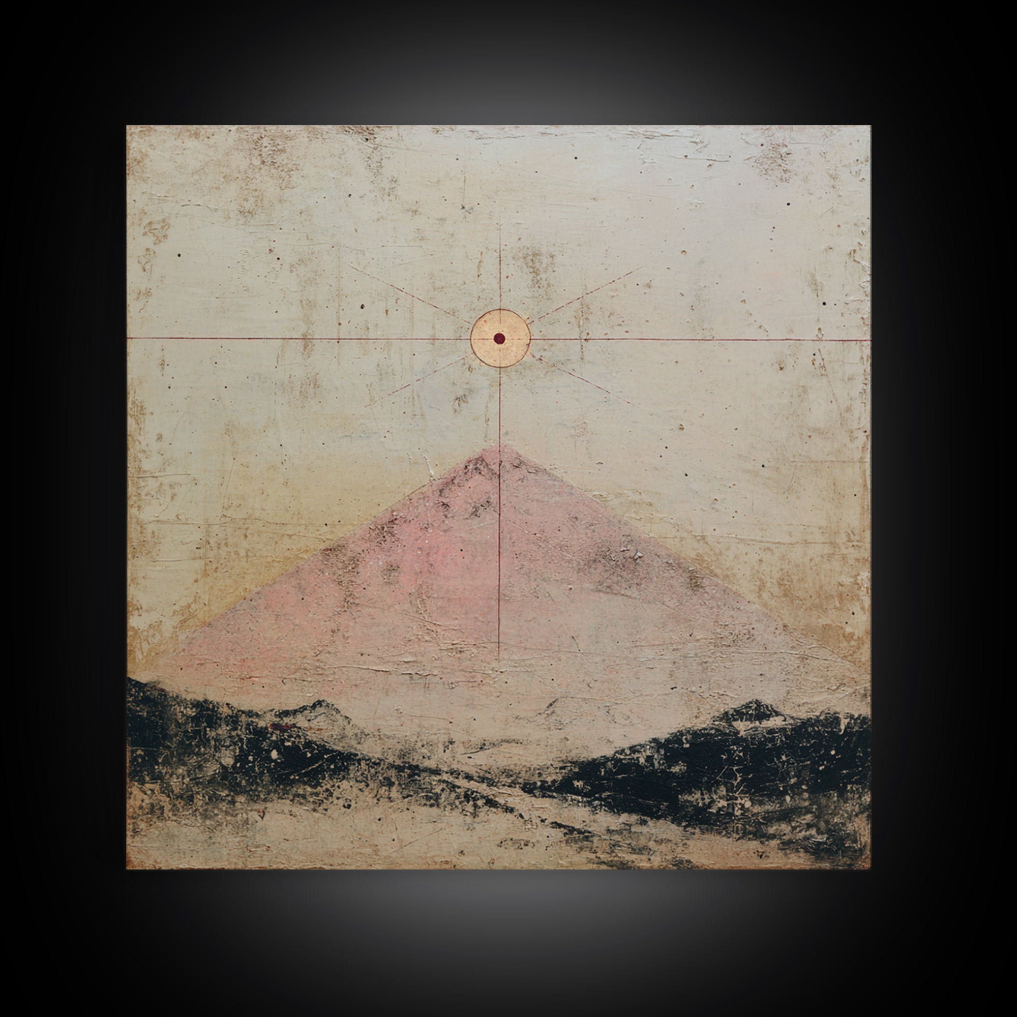 Thin Line Mountain Framed Canvas Print, Minimalist Art, Boho Wall Art, Living Room Decor, Oil Painting, Minimal, MIN-1x1-2