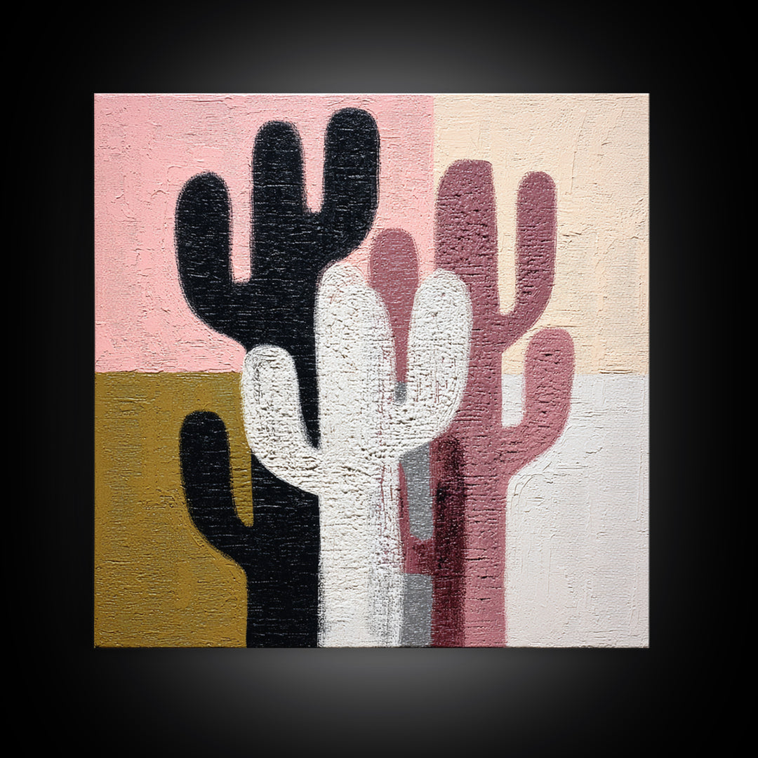 Black and White Cactus Silhouette Canvas Print, Minimalist Art, Minimalist, Living Room Decor, Fine Art, Minimal, Black Art, MIN-1x1-20