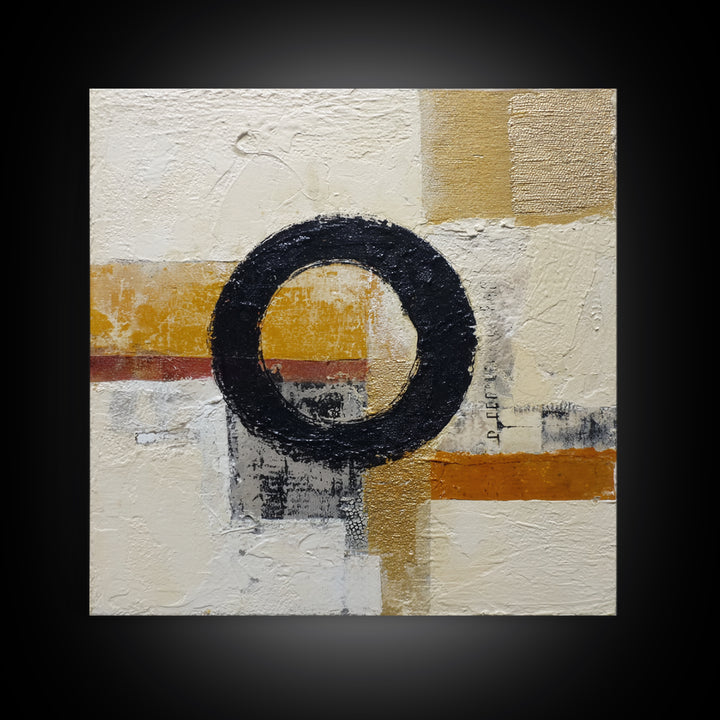 Single Black Circle on Warm Ivory Ground Canvas Print, Minimalist Art, Room Decor, Living Room Decor, Fine Art, Minimal, MIN-1x1-25