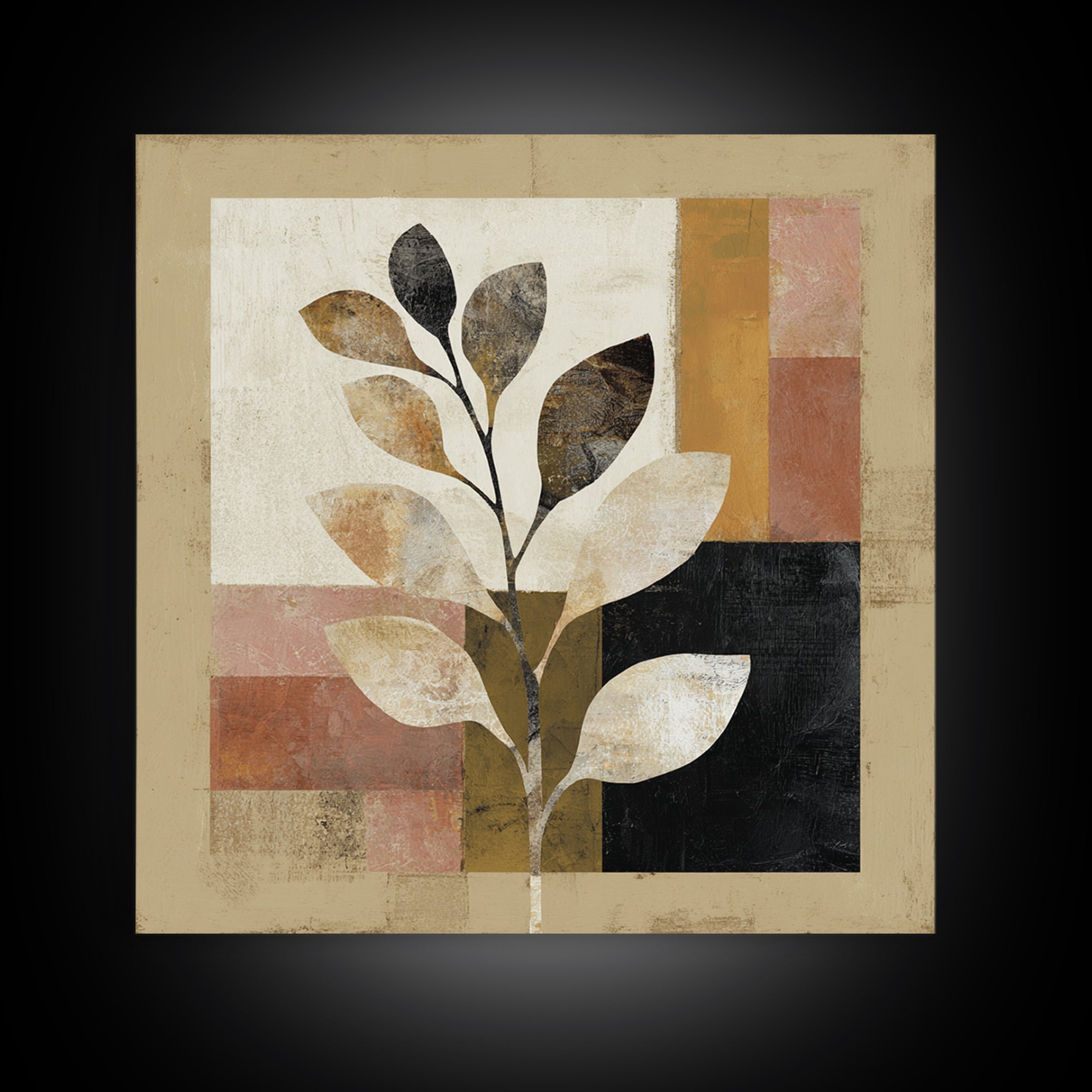 Minimal Branch Silhouette Framed Canvas Print, Minimalist Art, Black Art, Living Room Decor, Oil Painting, Minimal, MIN-1x1-27