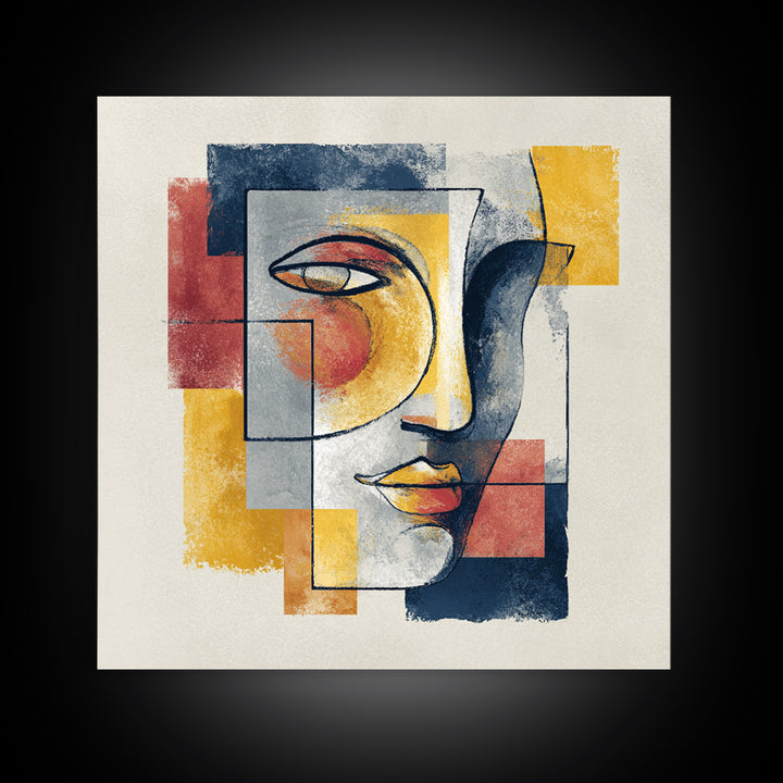 Single Continuous Line Female Face Framed Canvas Print, Minimalist Art, Textured Painting, Living Room Decor, Fine Art, Minimal, MIN-1x1-29