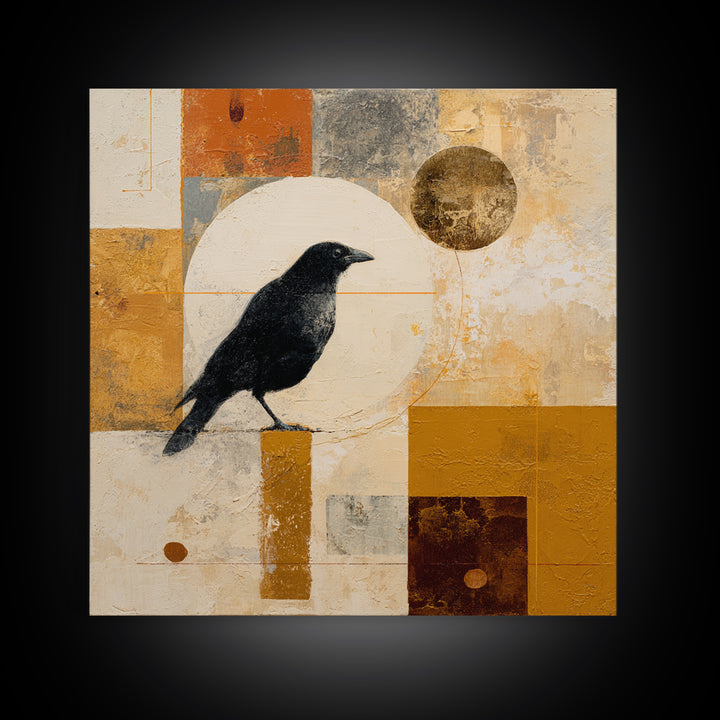 Small Black Bird Crossing White Space Canvas Print, Minimalist Art, Digital Print, Living Room Decor, Fine Art, Minimal, MIN-1x1-31