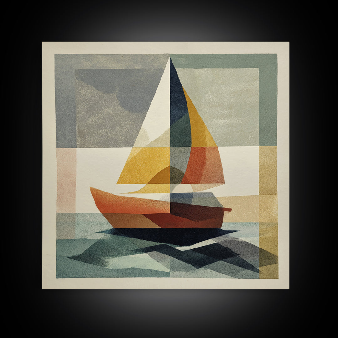 Tiny Sailboat under Open Sky Framed Canvas Print, Minimalist Art, Gallery Decor, Living Room Decor, Fine Art, Minimal, MIN-1x1-38