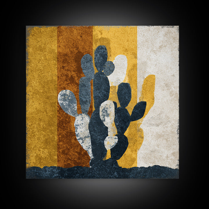 Black and White Cactus Silhouette Framed Canvas Print, Minimalist Art, Digital Wall Art, Living Room Decor, Fine Art, Minimal, MIN-1x1-44