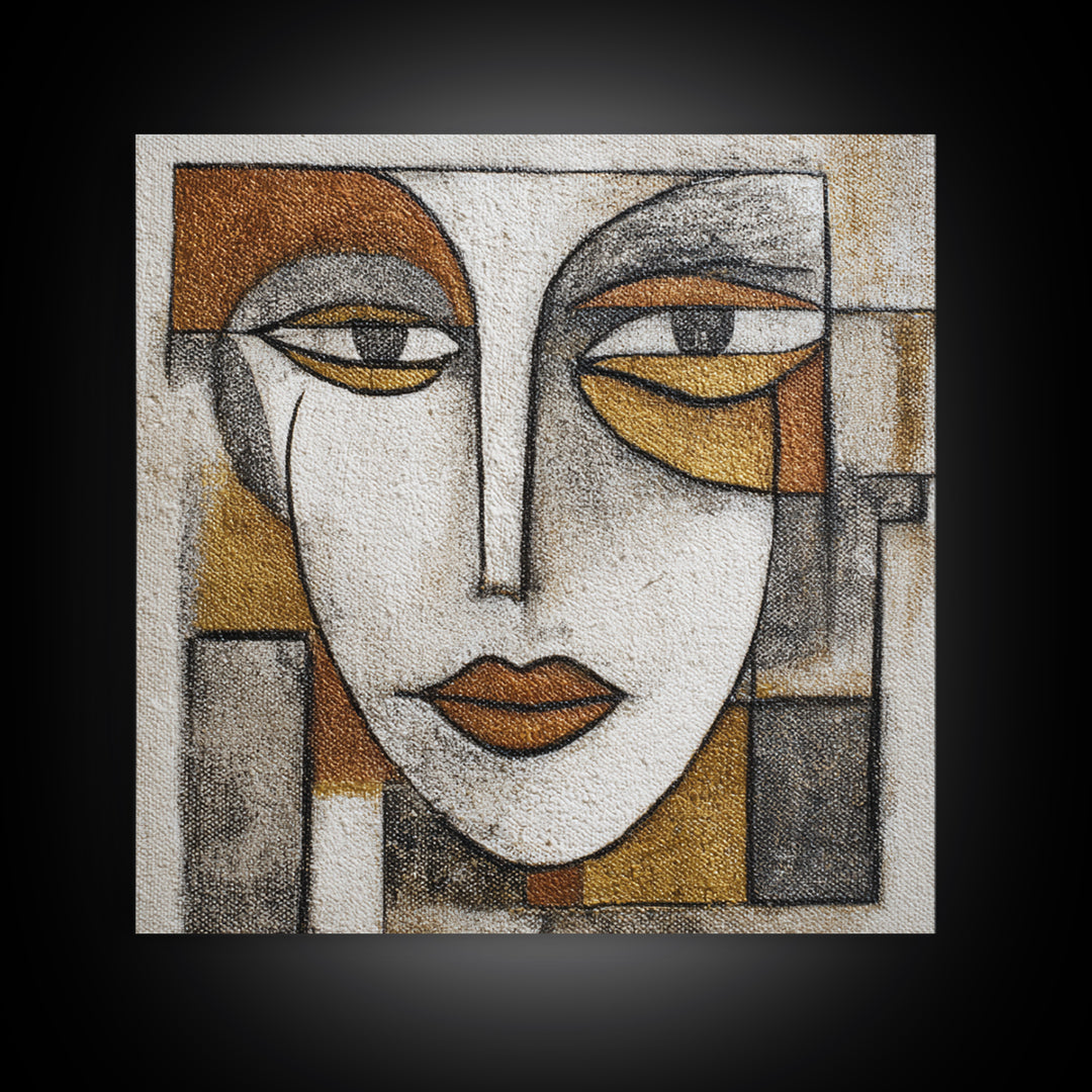 Single Continuous Line Female Face Framed Canvas Print, Minimalist Art, Textured Painting, Living Room Decor, Fine Art, Minimal, MIN-1x1-53