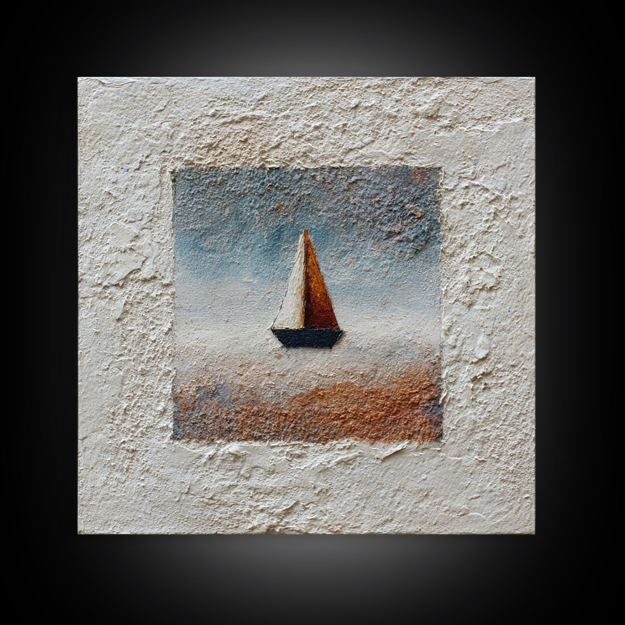 Tiny Sailboat under Open Sky Framed Canvas Print, Minimalist Art, Gallery Decor, Living Room Decor, Fine Art, Minimal, MIN-1x1-62