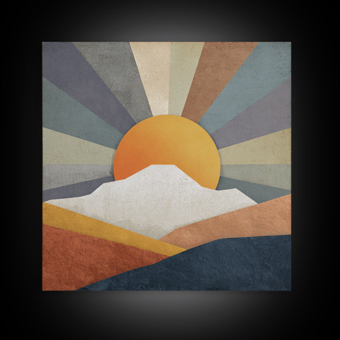 Simple Geometric Sun Framed Canvas Print, Minimalist Art, Neutral Decor, Living Room Decor, Fine Art, Minimal, Home Decor, MIN-1x1-63