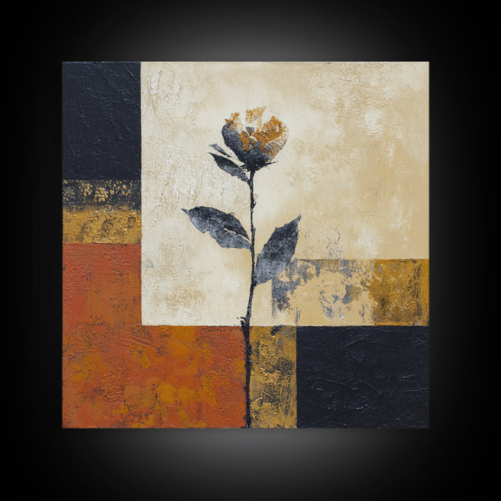 Single Flower Stem Framed Canvas Print, Minimalist Art, Modern Wall Art, Living Room Decor, Fine Art, Minimal, MIN-1x1-84