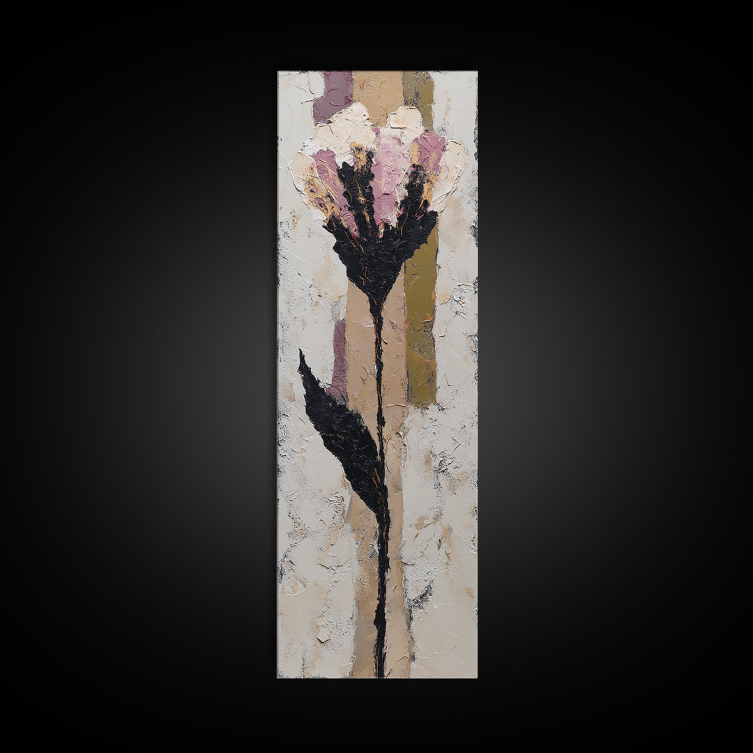 Single Flower Stem Framed Canvas Print, Minimalist Art, Art, Living Room Decor, Oil Painting, Minimal, Canvas Tote Bag, MIN-1x3-24