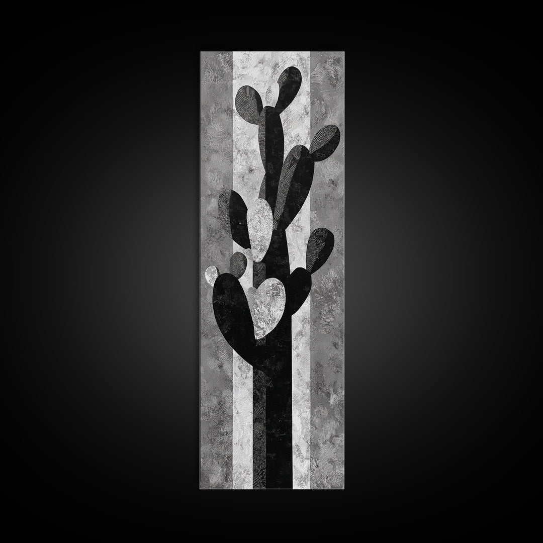 Black and White Cactus Silhouette Canvas Print, Minimalist Art, Minimalist, Living Room Decor, Fine Art, Minimal, Black Art, MIN-1x3-32