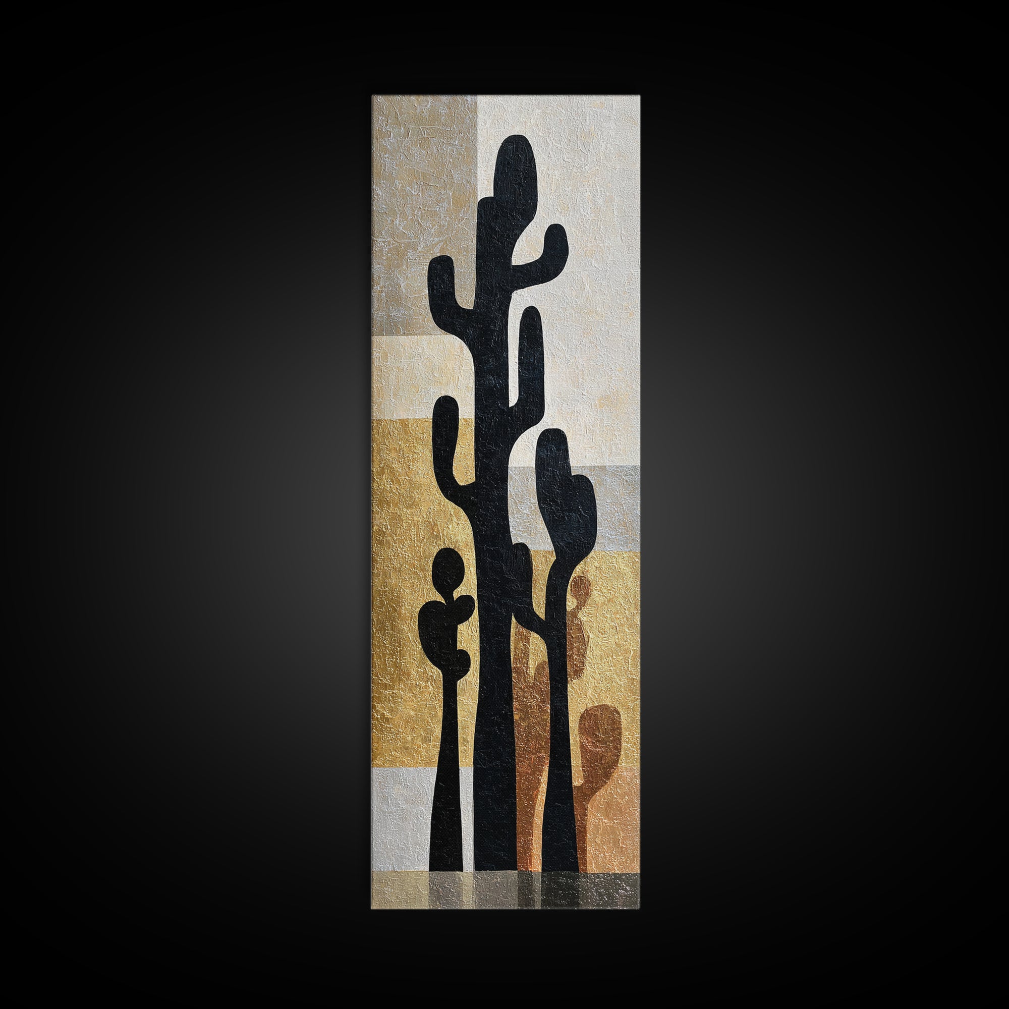 Black and White Cactus Silhouette Canvas Print, Minimalist Art, Abstract Art, Living Room Decor, Fine Art, Minimal, Modern Art, MIN-1x3-56