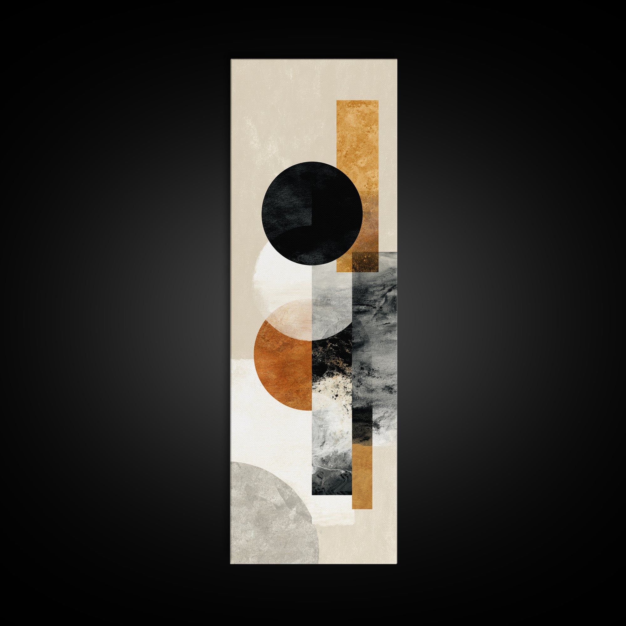 Single Black Circle on Warm Ivory Ground Framed Canvas Print, Minimalist Art, Wall Decor, Living Room Decor, Fine Art, Minimal, MIN-1x3-61
