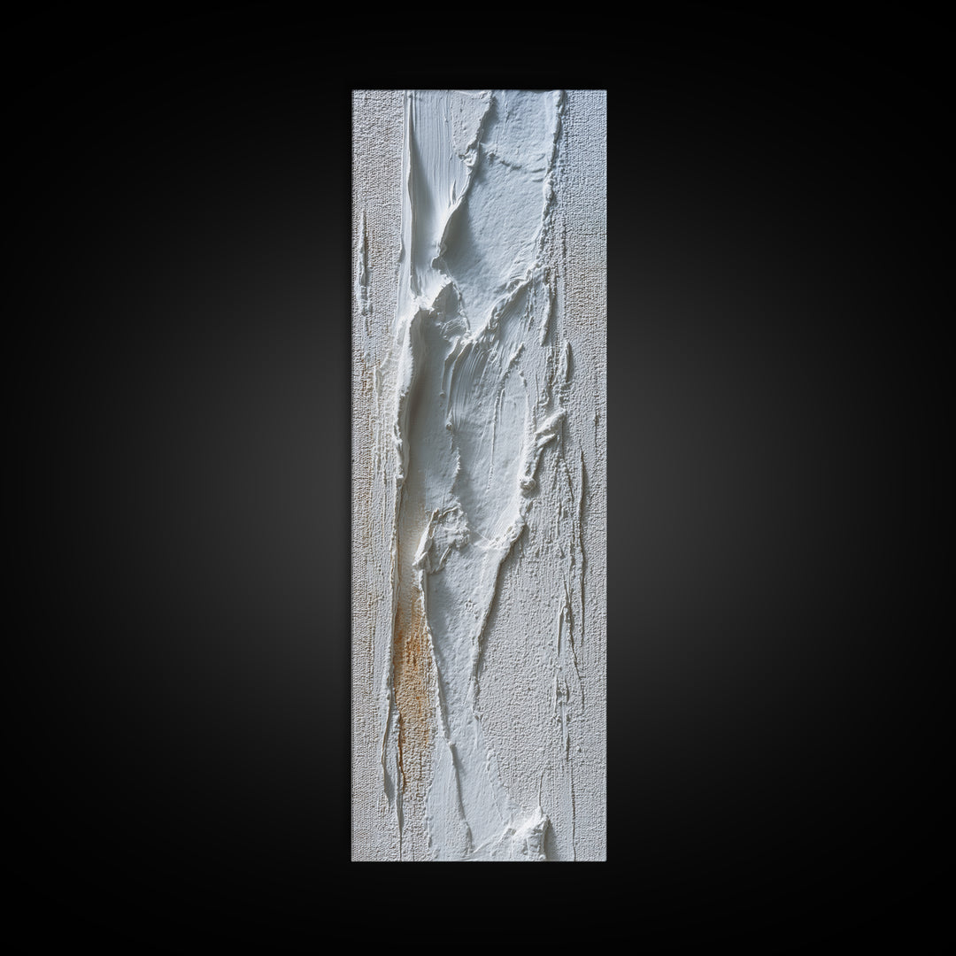 White on White Plaster Texture Study Framed Canvas Print, Minimalist Art, Abstract Wall Art, Living Room Decor, Oil Painting, MIN-1x3-76