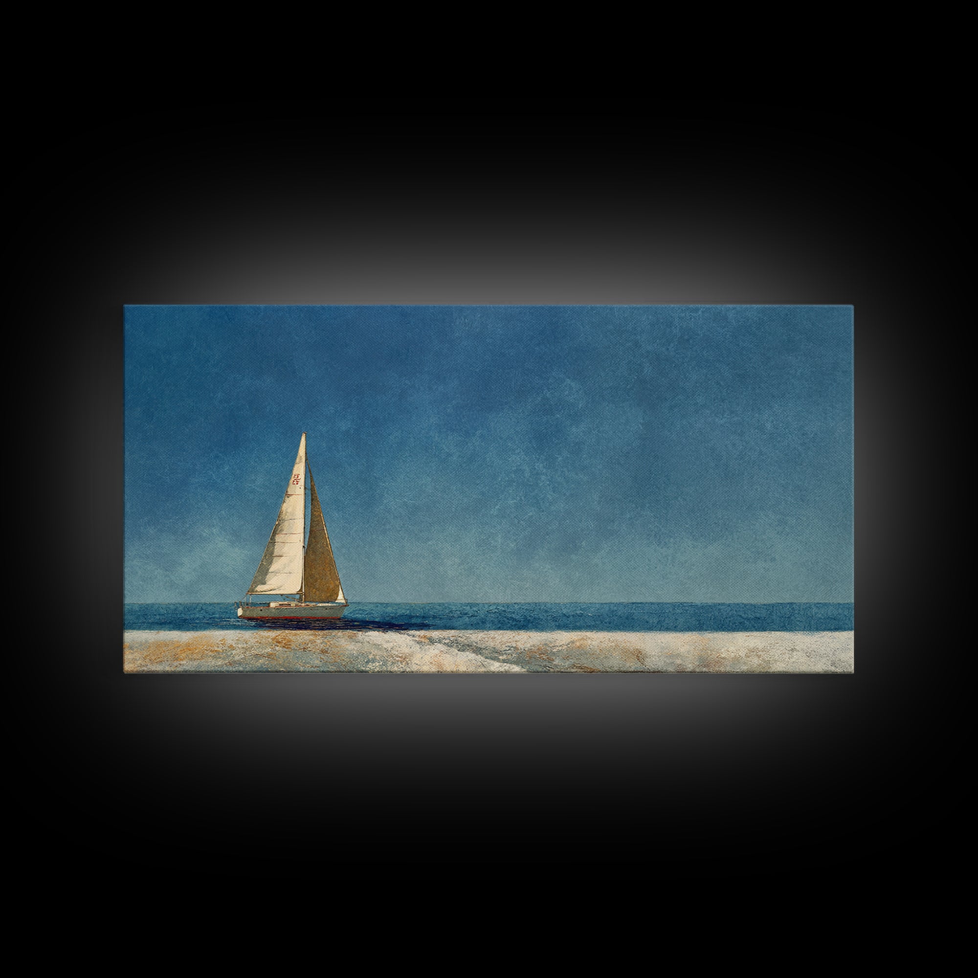 Tiny Sailboat under Open Sky Framed Canvas Print, Minimalist Art, Contemporary Art, Living Room Decor, Fine Art, Minimal, MIN-2x1-10
