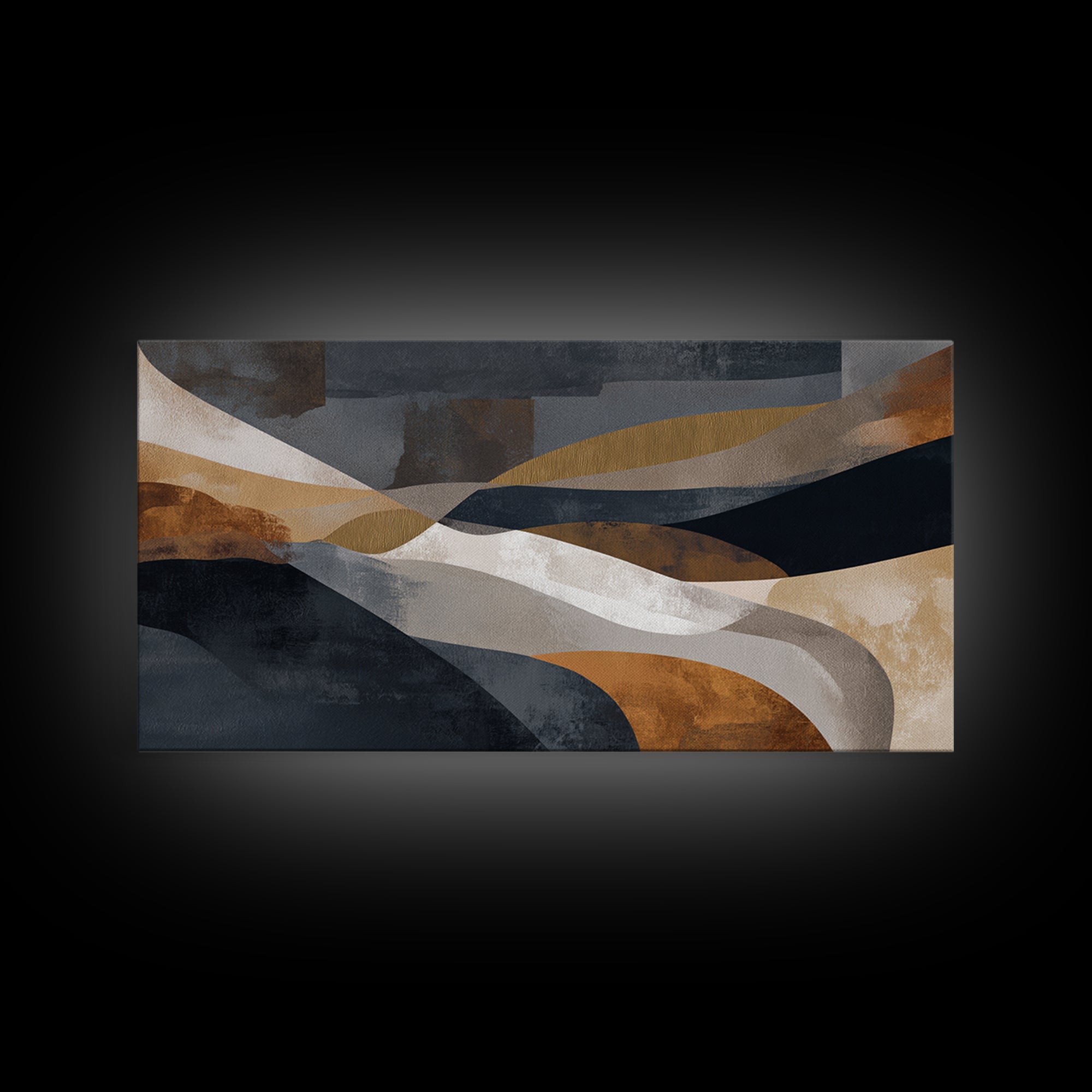 Single Gold Line Curve on Charcoal Framed Canvas Print, Minimalist Art, Minimalist, Living Room Decor, Abstract Art, Minimal, MIN-2x1-13