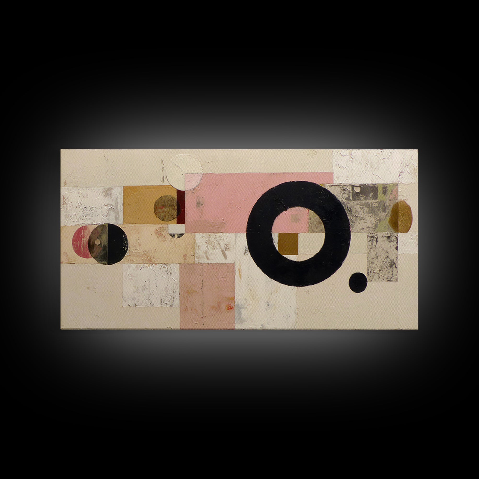 Single Black Circle on Warm Ivory Ground Canvas Print, Minimalist Art, Art Prints, Living Room Decor, Oil Painting, Minimal, MIN-2x1-21