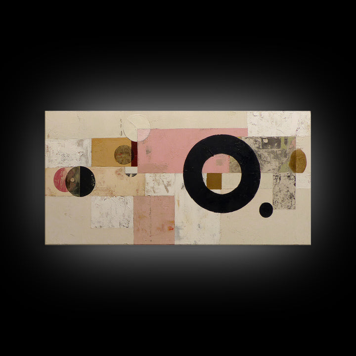 Single Black Circle on Warm Ivory Ground Canvas Print, Minimalist Art, Art Prints, Living Room Decor, Oil Painting, Minimal, MIN-2x1-21