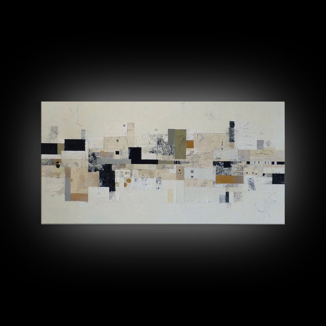 Small Black Bird Crossing White Space Framed Canvas Print, Minimalist Art, Boho Decor, Living Room Decor, Oil Painting, Minimal, MIN-2x1-27