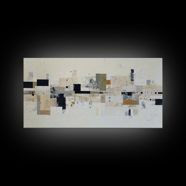 Small Black Bird Crossing White Space Framed Canvas Print, Minimalist Art, Boho Decor, Living Room Decor, Oil Painting, Minimal, MIN-2x1-27