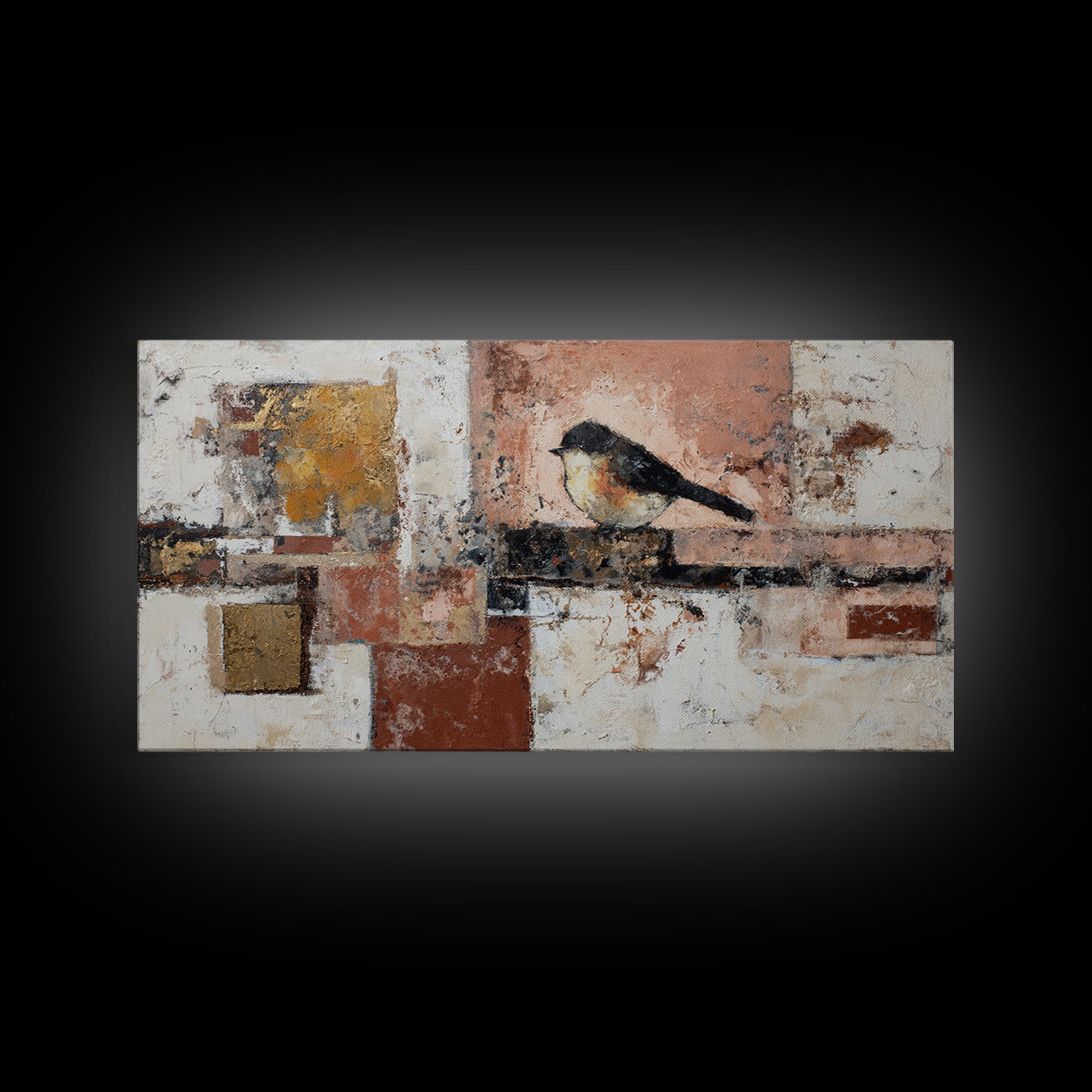 Small Black Bird Crossing White Space Framed Canvas Print, Minimalist Art, Large Wall Art, Living Room Decor, Fine Art, Minimal, MIN-2x1-3