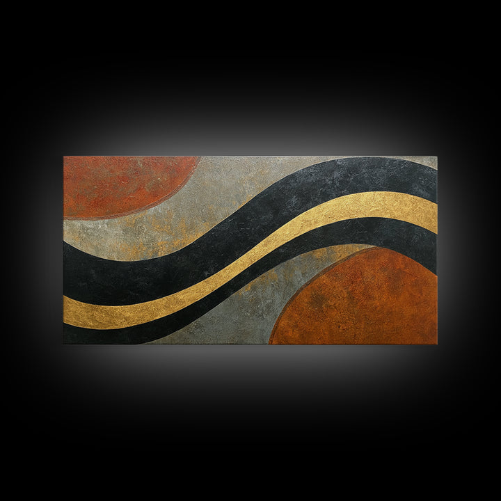 Single Gold Line Curve on Charcoal Framed Canvas Print, Minimalist Art, Minimalist, Living Room Decor, Abstract Art, Minimal, MIN-2x1-37
