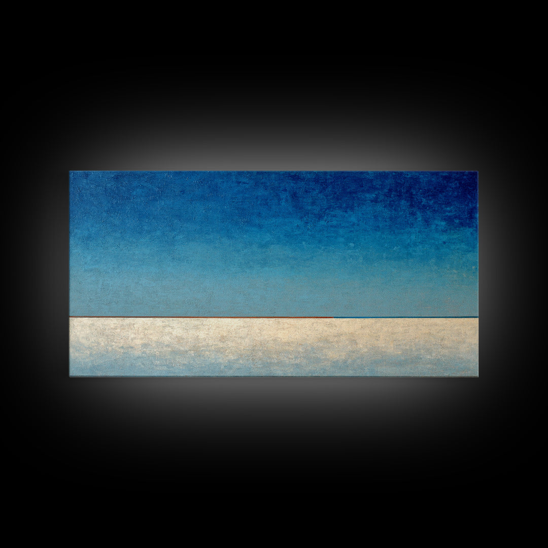 Simple Blue Horizon Framed Canvas Print, Minimalist Art, Art, Living Room Decor, Oil Painting, Minimal, Canvas Tote Bag, MIN-2x1-50