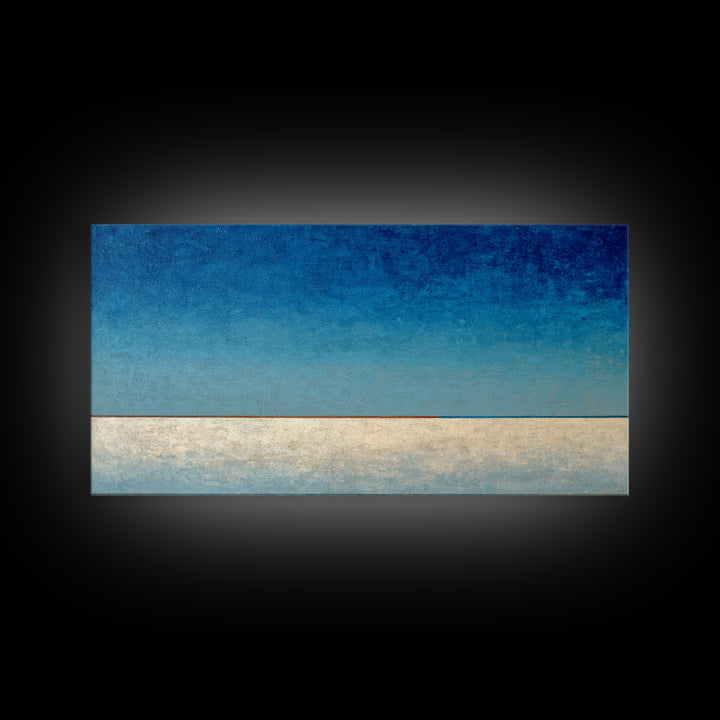 Simple Blue Horizon Framed Canvas Print, Minimalist Art, Art, Living Room Decor, Oil Painting, Minimal, Canvas Tote Bag, MIN-2x1-50