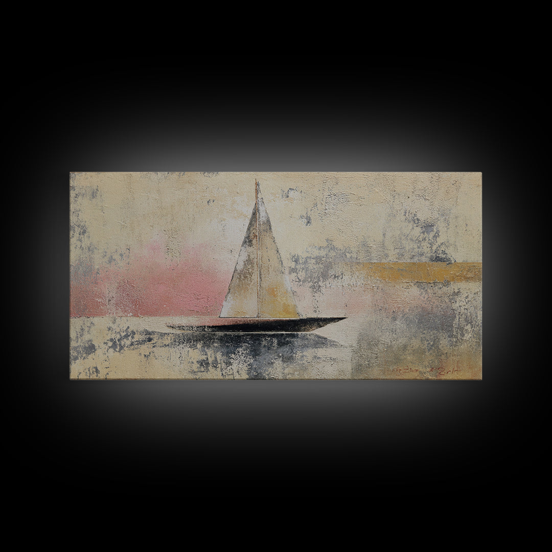 Tiny Sailboat under Open Sky Canvas Print, Minimalist Art, Minimalist, Living Room Decor, Fine Art, Minimal, Black Art, MIN-2x1-58