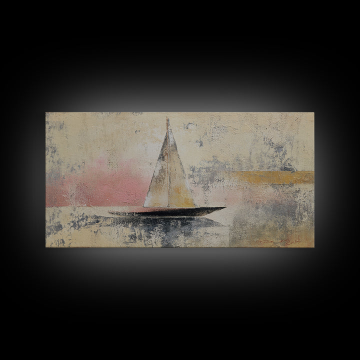 Tiny Sailboat under Open Sky Canvas Print, Minimalist Art, Minimalist, Living Room Decor, Fine Art, Minimal, Black Art, MIN-2x1-58