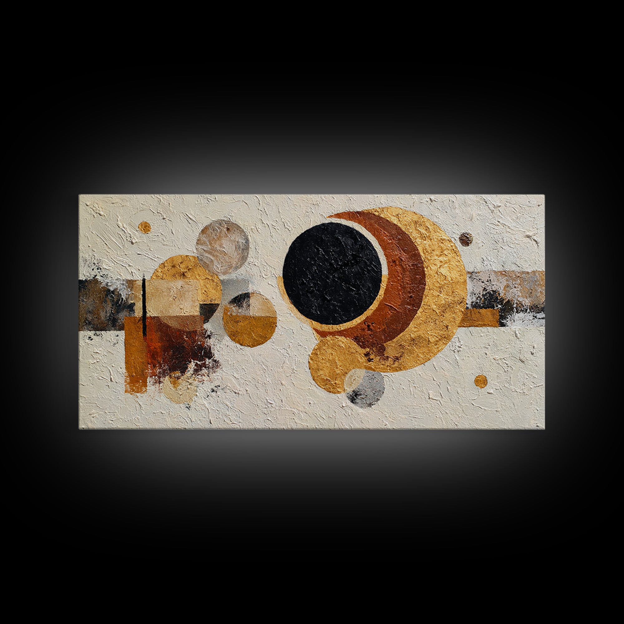 Single Black Circle on Warm Ivory Ground Canvas Print, Minimalist Art, Digital Print, Living Room Decor, Fine Art, Minimal, MIN-2x1-69