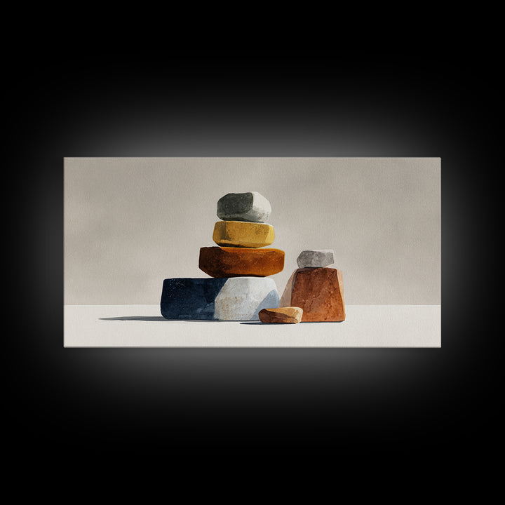 Quiet Stone Stack Framed Canvas Print, Minimalist Art, Minimalist, Living Room Decor, Abstract Art, Minimal, Black Art, MIN-2x1-7