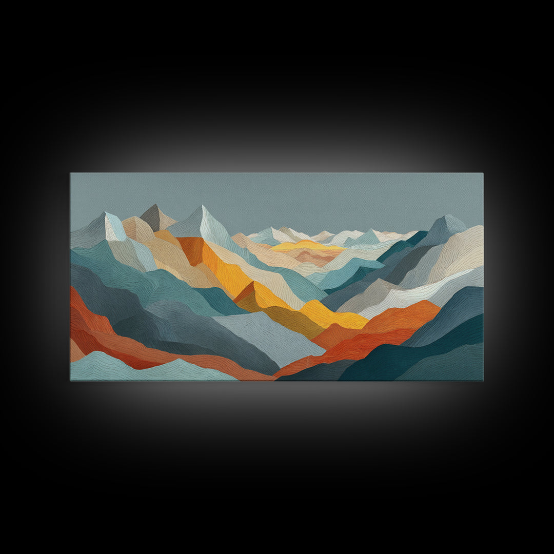 Thin Line Mountain Canvas Print, Minimalist Art, Art Print, Living Room Decor, Oil Painting, Minimal, Abstract Wall Art, MIN-2x1-70