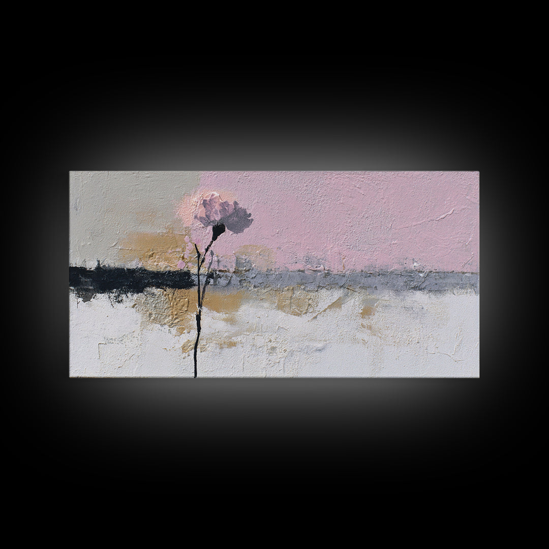 Single Flower Stem Framed Canvas Print, Minimalist Art, Black Art, Living Room Decor, Oil Painting, Minimal, MIN-2x1-80